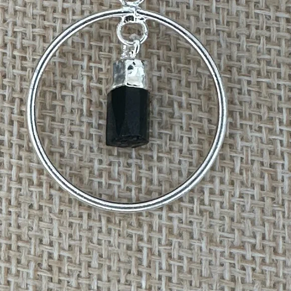 Silver and Tourmaline Hoop Pendant on Silver Plated Box Chain - Picture 7 of 10